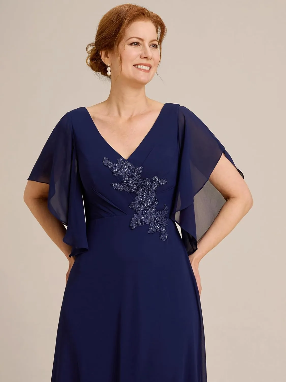 Ever-Pretty Women's V Neck Half Sleeves A Line Applique Maxi Evening Dresses 02033