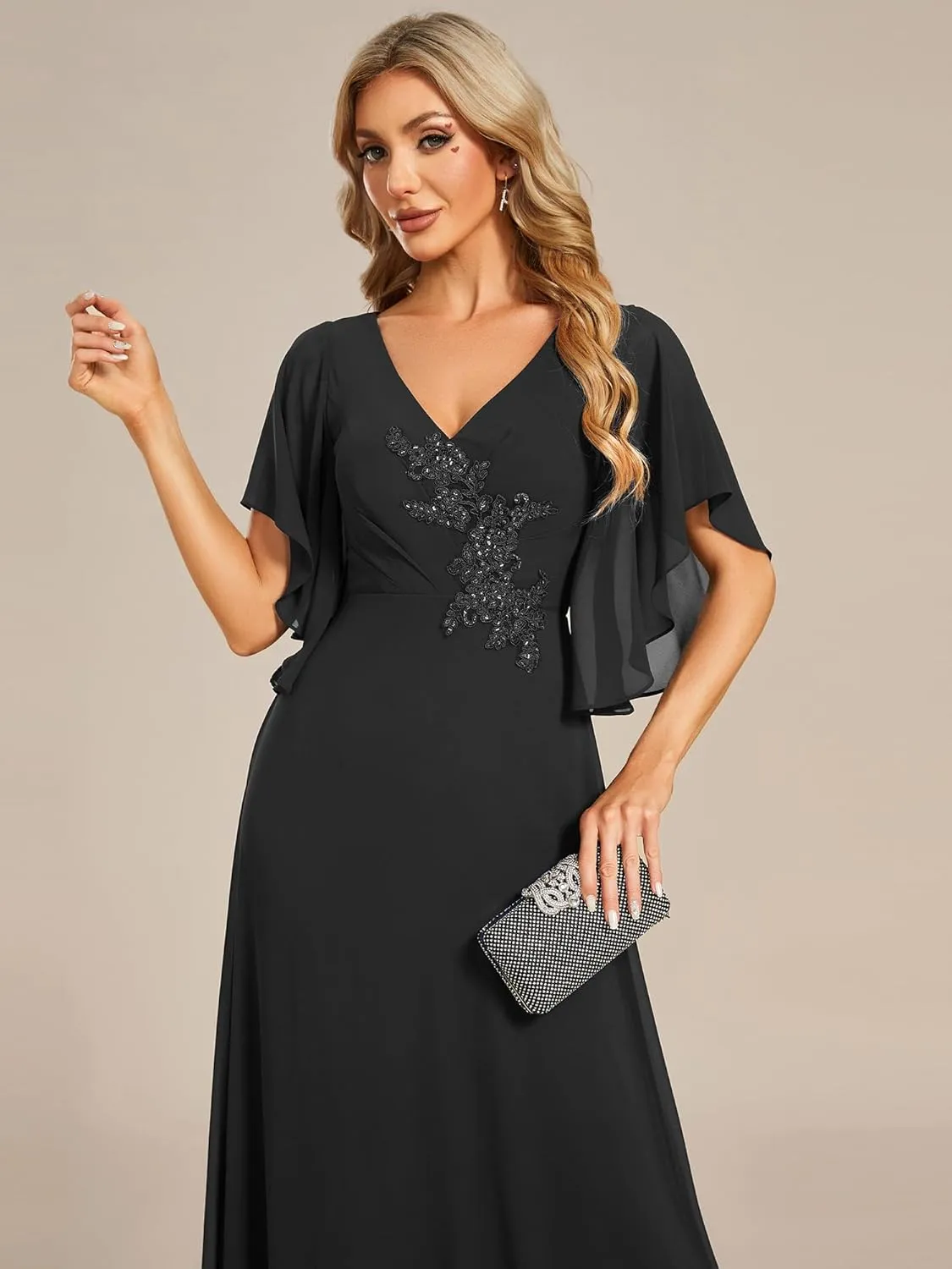 Ever-Pretty Women's V Neck Half Sleeves A Line Applique Maxi Evening Dresses 02033