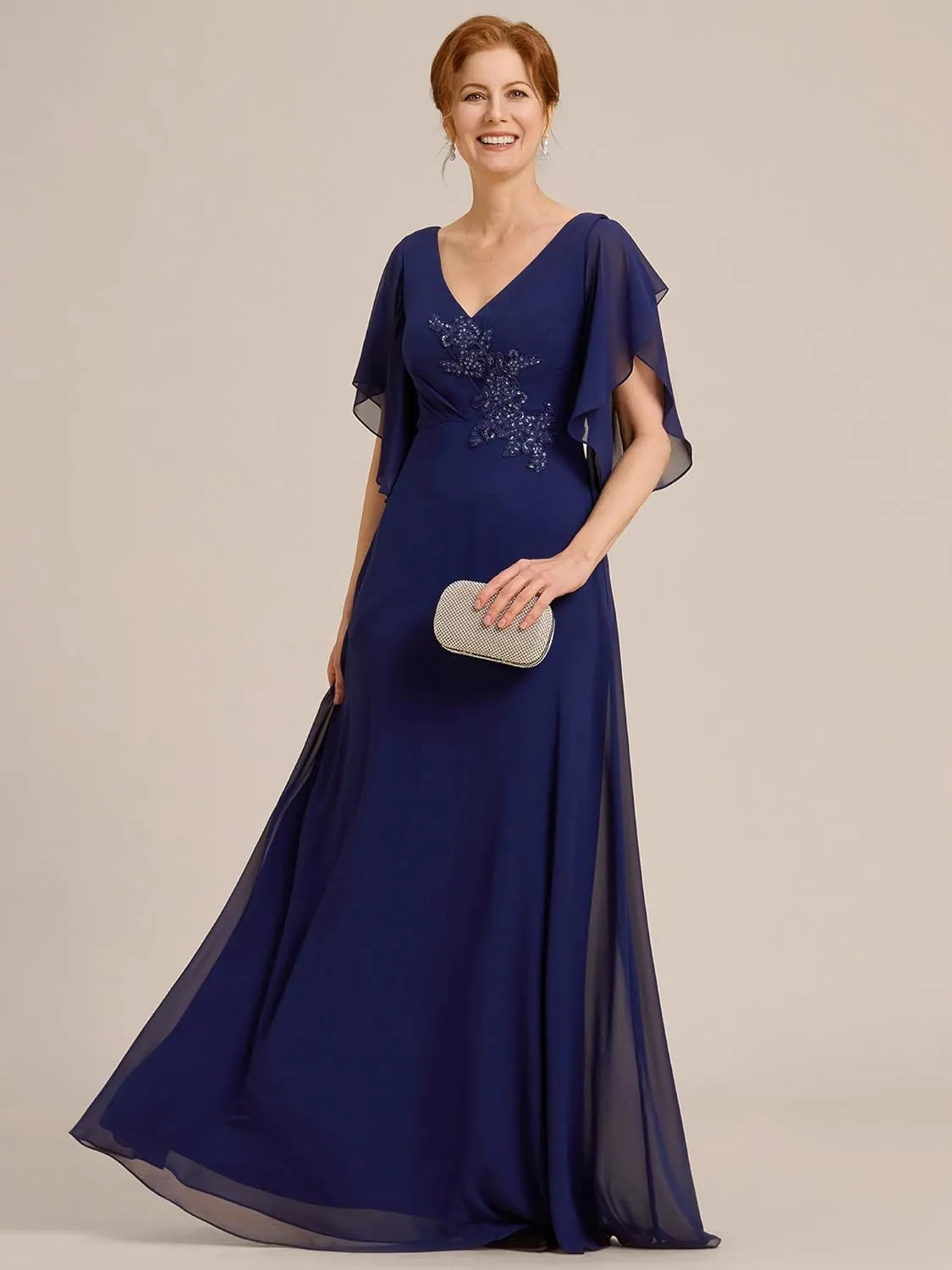 Ever-Pretty Women's V Neck Half Sleeves A Line Applique Maxi Evening Dresses 02033