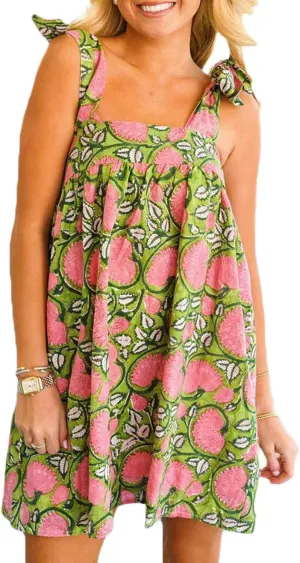 Faretumiya Women Bow Tie Shoulder Mini Dress Y2K Floral Striped Babydoll Short Dress Boho Print Flowy Sundress Going Out
