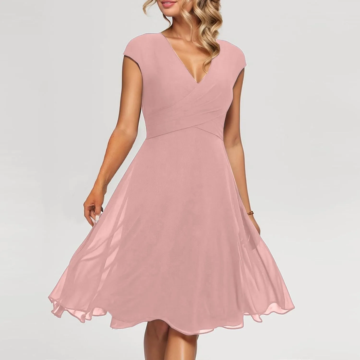 Floral Wedding Guest Dresses Short Sleeve V Neck Chiffon Dress Cute Holiday Hawaiian Travel Outfits