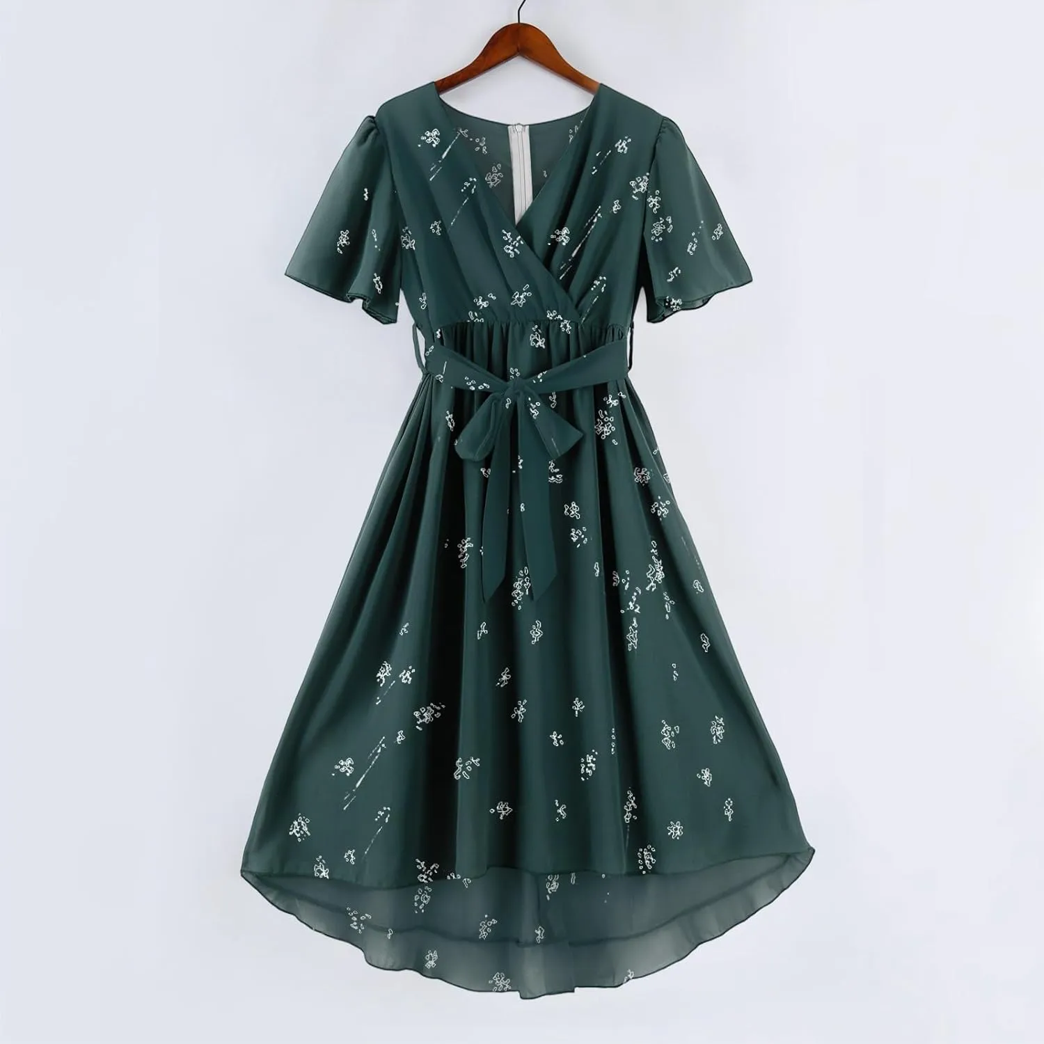 Floral Wedding Guest Dresses Short Sleeve V Neck Chiffon Dress Cute Holiday Hawaiian Travel Outfits