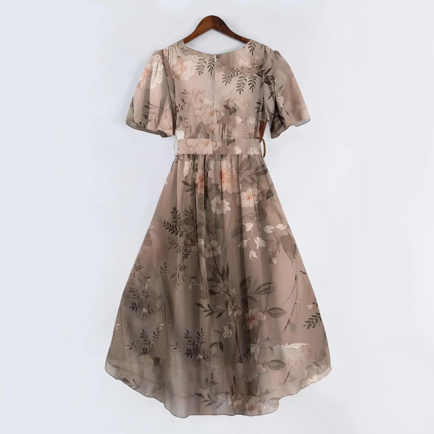 Floral Wedding Guest Dresses Short Sleeve V Neck Chiffon Dress Cute Holiday Hawaiian Travel Outfits