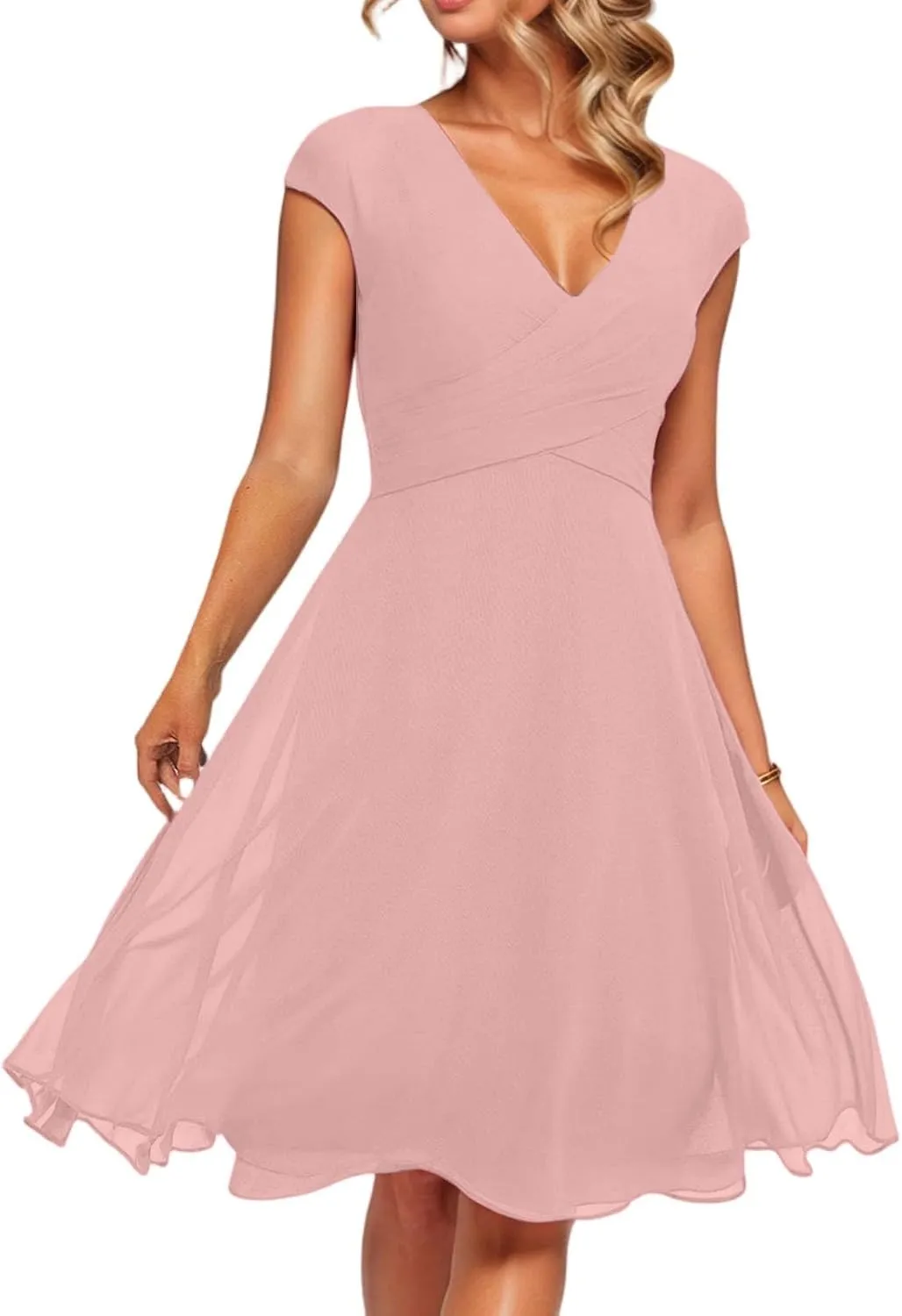 Floral Wedding Guest Dresses Short Sleeve V Neck Chiffon Dress Cute Holiday Hawaiian Travel Outfits