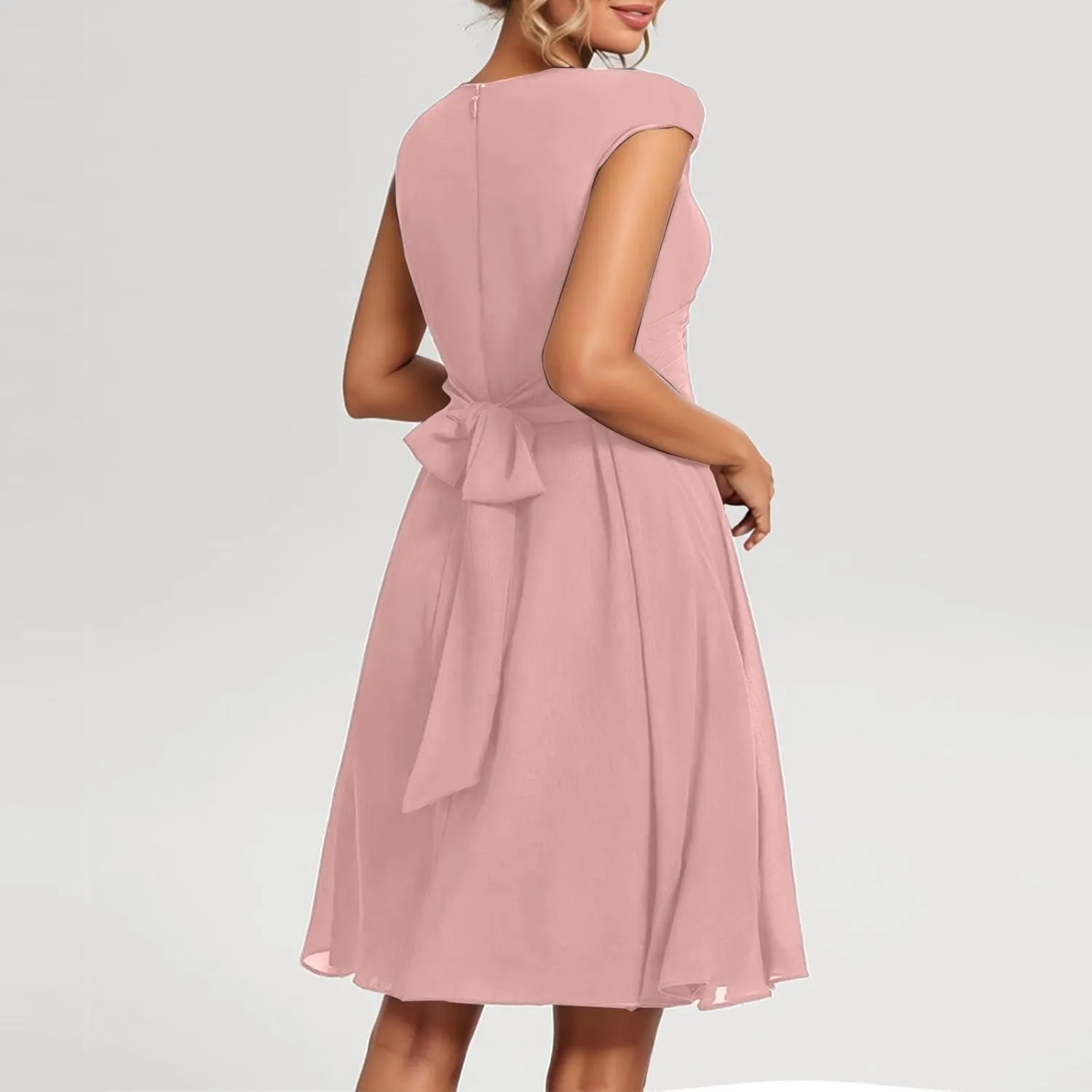 Floral Wedding Guest Dresses Short Sleeve V Neck Chiffon Dress Cute Holiday Hawaiian Travel Outfits