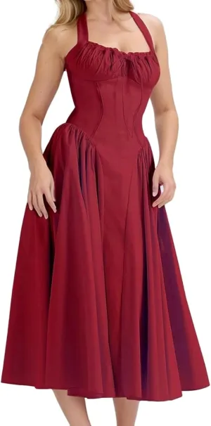 Formal Dresses for Women Loose Fit Cutout Maxi Dress Floral Backless Tied Long Sundress Dressy Tank Midi Dresses