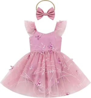 FYMNSI Infant Baby Girl 1st Birthday Outfit Floral Lace Tulle Romper Tutu Dress Headband 2PCS Bodysuit Princess Summer Clothe
