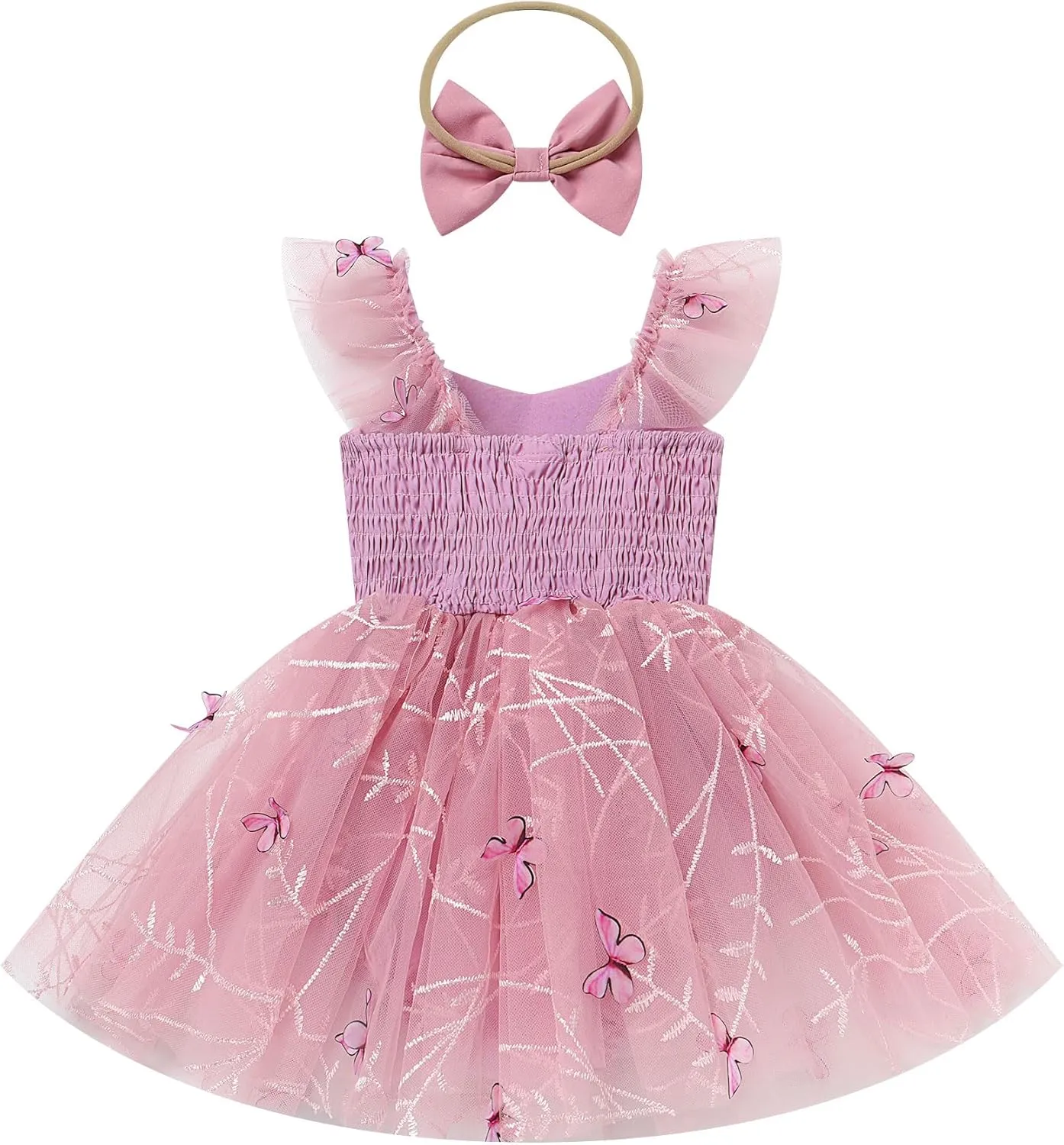 FYMNSI Infant Baby Girl 1st Birthday Outfit Floral Lace Tulle Romper Tutu Dress Headband 2PCS Bodysuit Princess Summer Clothe