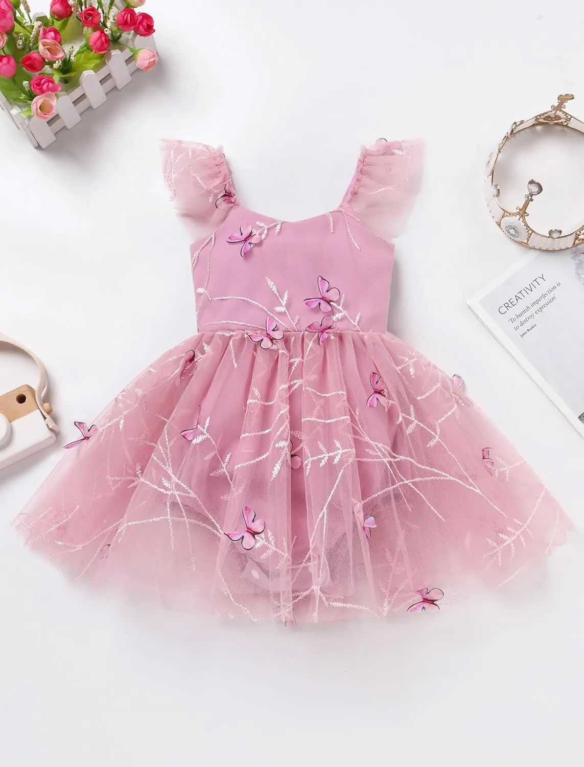 FYMNSI Infant Baby Girl 1st Birthday Outfit Floral Lace Tulle Romper Tutu Dress Headband 2PCS Bodysuit Princess Summer Clothe