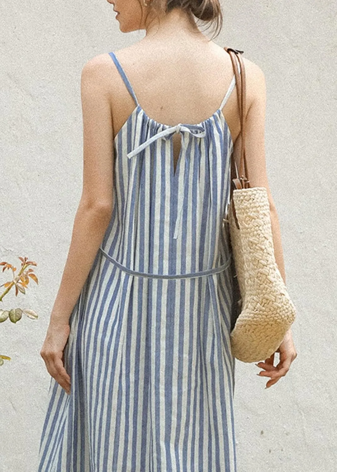 GIBZ Womens Summer Dresses Linen Halter Neck Boho Long Dress Casual Beach Sundress with Adjustable Strap