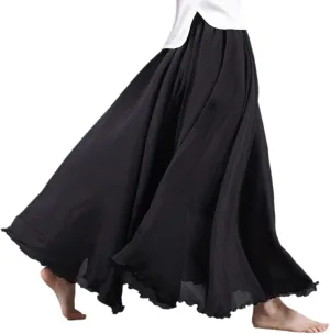 Giltpeak Linen Maxi Skirt, Women's Summer Bohemian Long Skirt, Cotton Elastic Waist Band Maxi Skirt