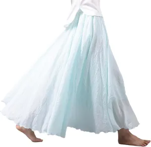 Giltpeak Linen Maxi Skirt, Women's Summer Bohemian Long Skirt, Cotton Elastic Waist Band Maxi Skirt