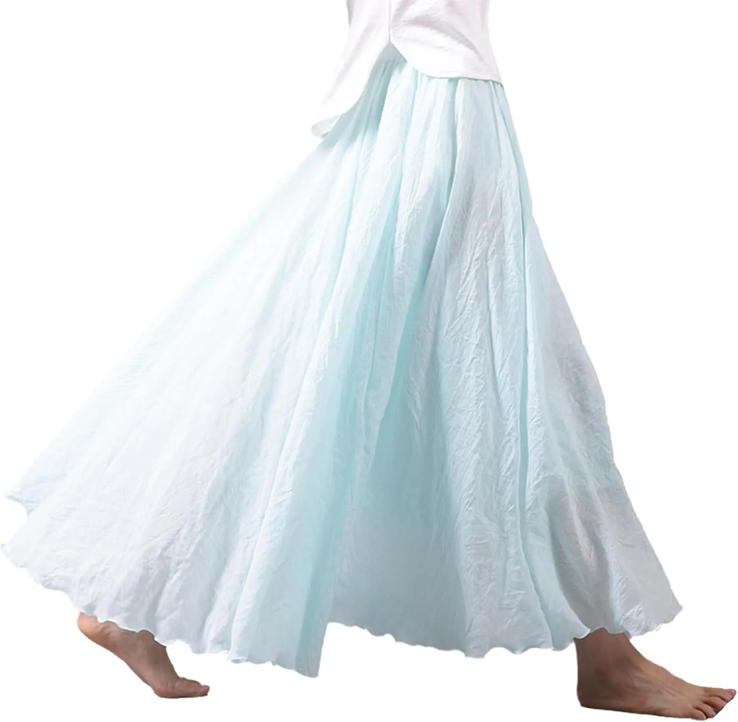 Giltpeak Linen Maxi Skirt, Women's Summer Bohemian Long Skirt, Cotton Elastic Waist Band Maxi Skirt