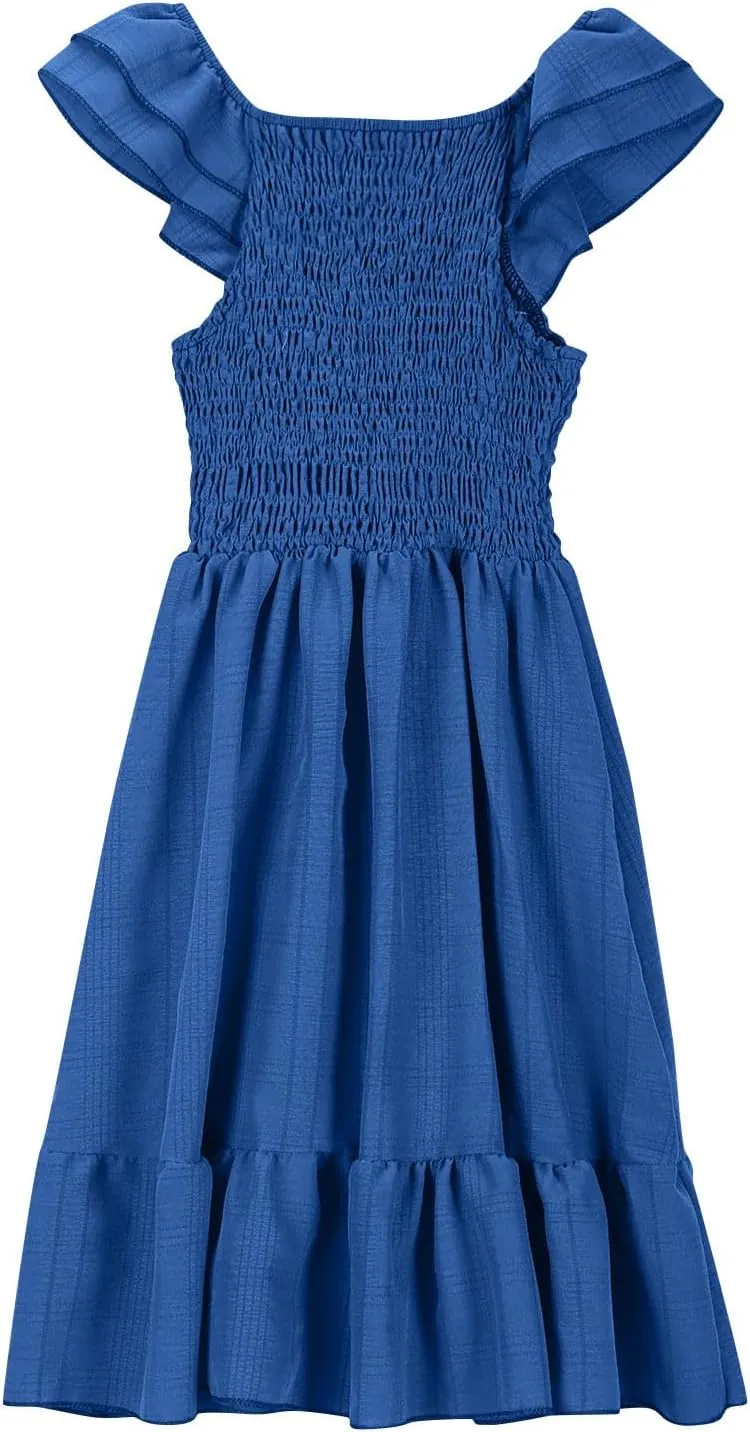 Girl's 2025 Summer Dresses Smocked Flutter Sleeve a Line Sundresses Swing Mini Casual Party Dresses Size 3-14 Years