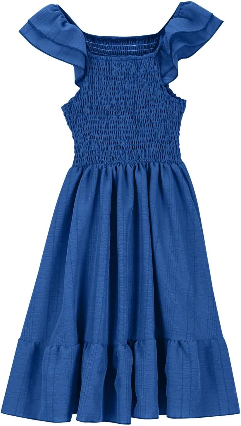 Girl's 2025 Summer Dresses Smocked Flutter Sleeve a Line Sundresses Swing Mini Casual Party Dresses Size 3-14 Years