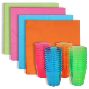 Glow Neon Party Supplies  50 Neon Shot Glasses (1oz) With 50 Neon Napkins, Hard