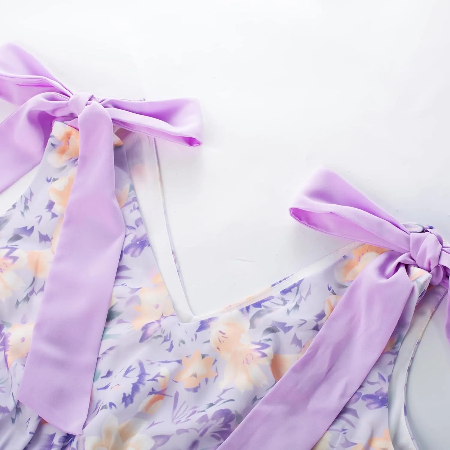 GRACE KARIN Floral Dress for Women Summer Casual Flowy Long V Neck Sundress Sleeveless Tiered Beach Wedding Guest Dress Bow
