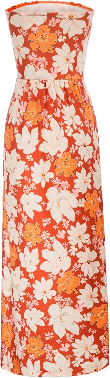 GRACE KARIN Women Strapless Casual Loose Ruched Long Maxi Dress with Pockets