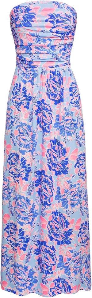 GRACE KARIN Women Strapless Casual Loose Ruched Long Maxi Dress with Pockets