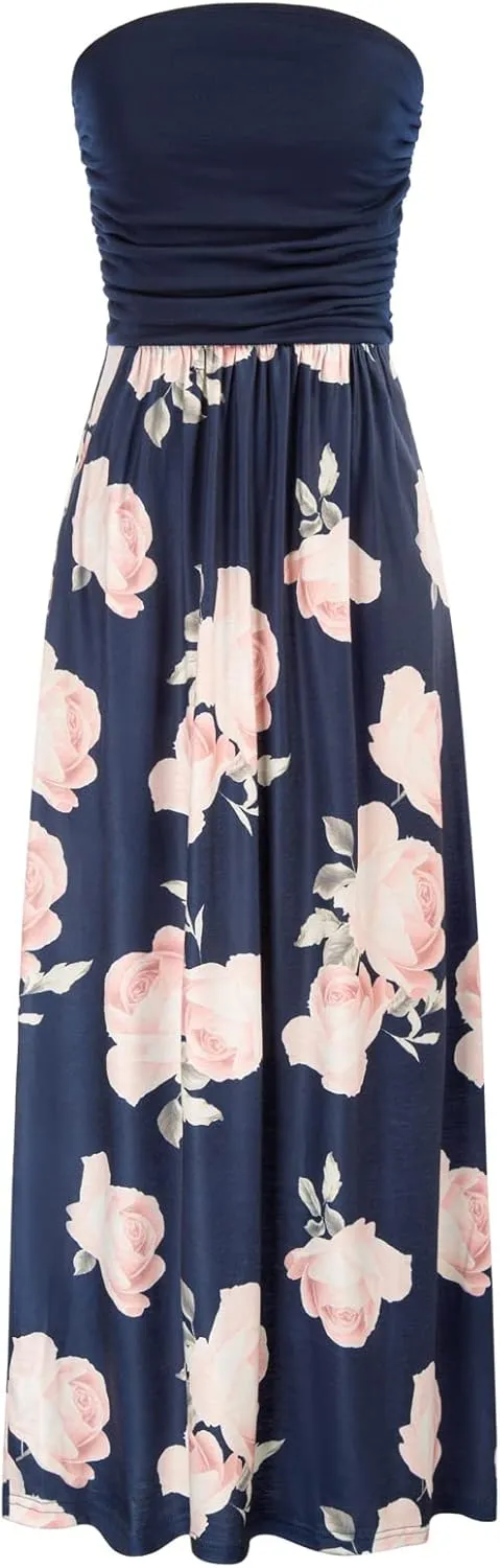 GRACE KARIN Women Strapless Casual Loose Ruched Long Maxi Dress with Pockets