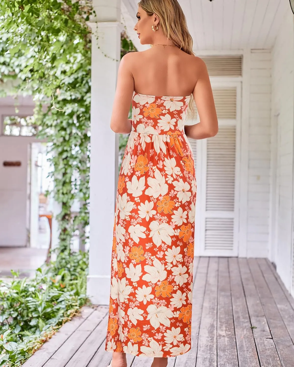GRACE KARIN Women Strapless Casual Loose Ruched Long Maxi Dress with Pockets