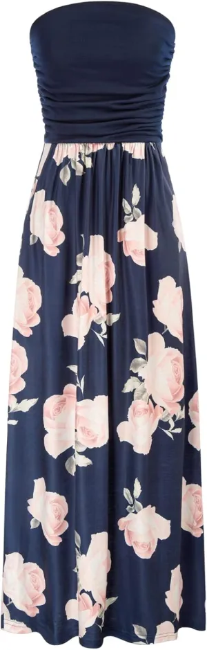 GRACE KARIN Women Strapless Casual Loose Ruched Long Maxi Dress with Pockets