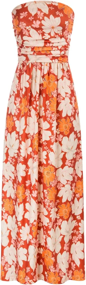 GRACE KARIN Women Strapless Casual Loose Ruched Long Maxi Dress with Pockets