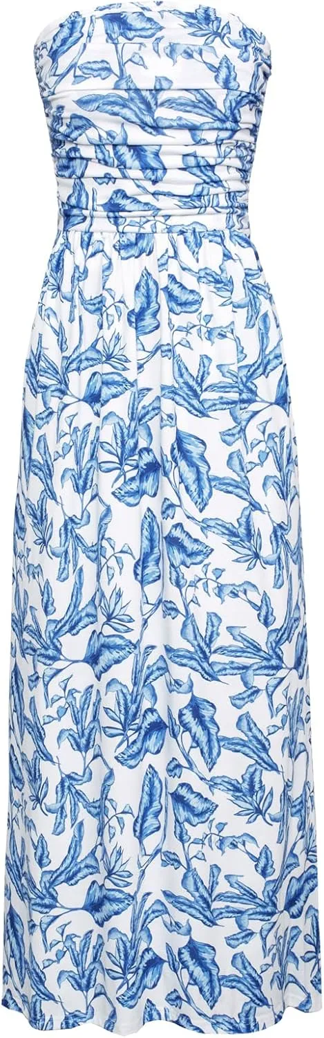 GRACE KARIN Women Strapless Casual Loose Ruched Long Maxi Dress with Pockets