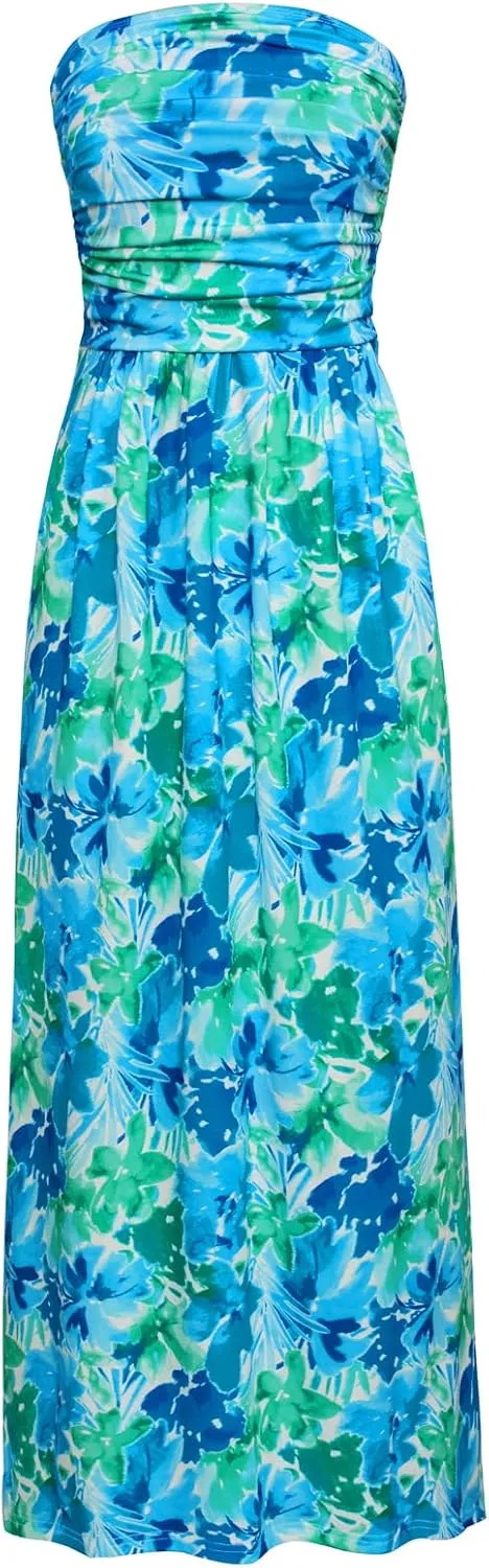 GRACE KARIN Women Strapless Casual Loose Ruched Long Maxi Dress with Pockets