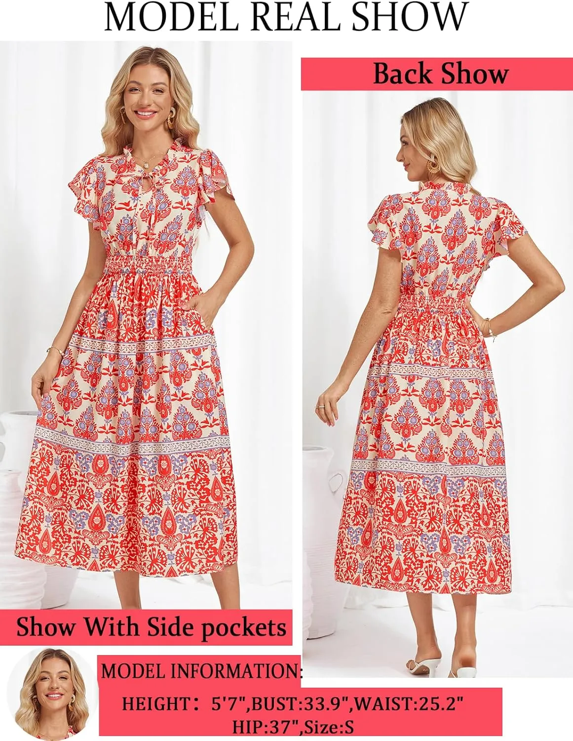 GRACE KARIN Women's Floral Boho Dress Hawaiian Dresse Short Sleeve V Neck Summer Beach Wedding Guest Swing Maxi Sundress