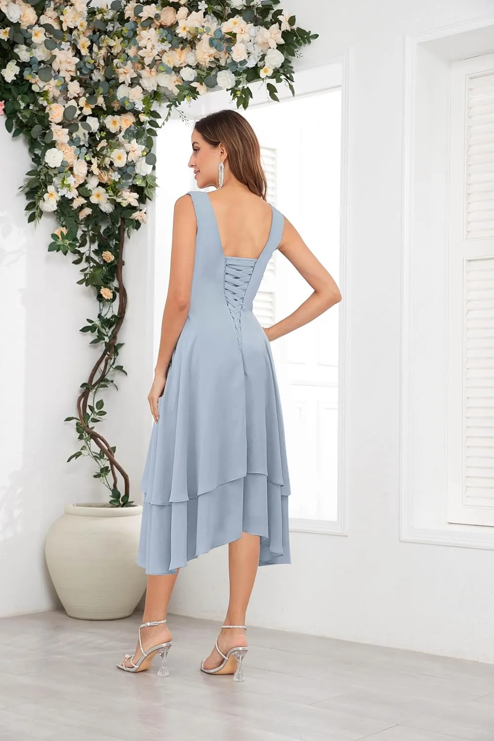 GUKARLEED Women's Long Sleeve Mother of The Bride Dresses with Jacket Lace Appliques Tiered V Neck Formal Wedding Guest Dress