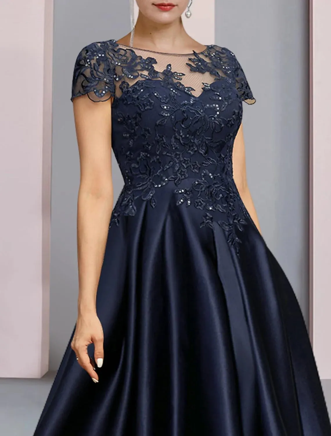 GUKARLEED Womens Tea Length Satin Mother of The Bride Dresses for Wedding High Low Appliques Cap Sleeve Formal Evening Gowns