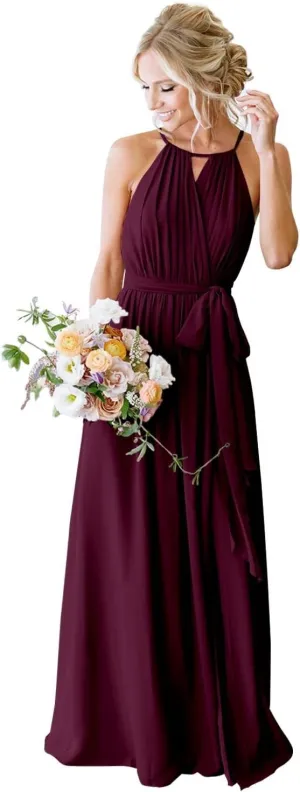 Halter Chiffon Bridesmaid Dresses for Women Pleated A Line Formal Dress Evening Party Gowns with Pockets