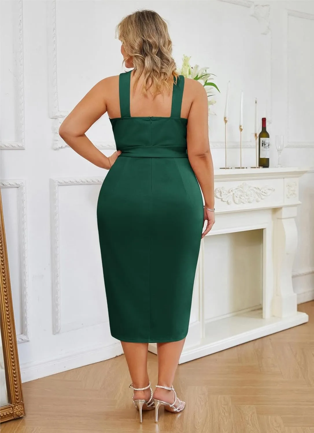 Hanna Nikole Plus Size Dresses for Curvy Women Halterneck Sleeveless Wrap Front Ruched Bodycon Dress Party Dress