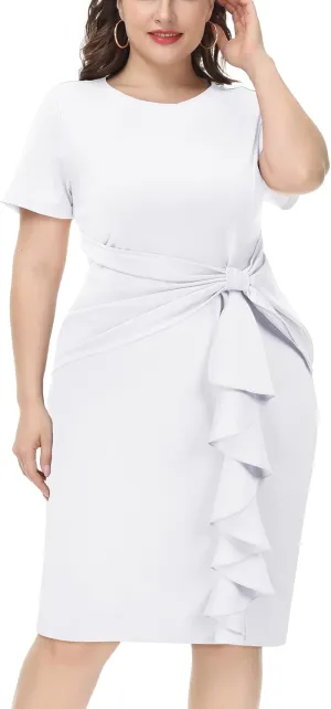 Hanna Nikole Wmens Plus Size Wear to Work Dress 50s Vintage Ruffle Peplum Cocktail Pencil Knee Dress