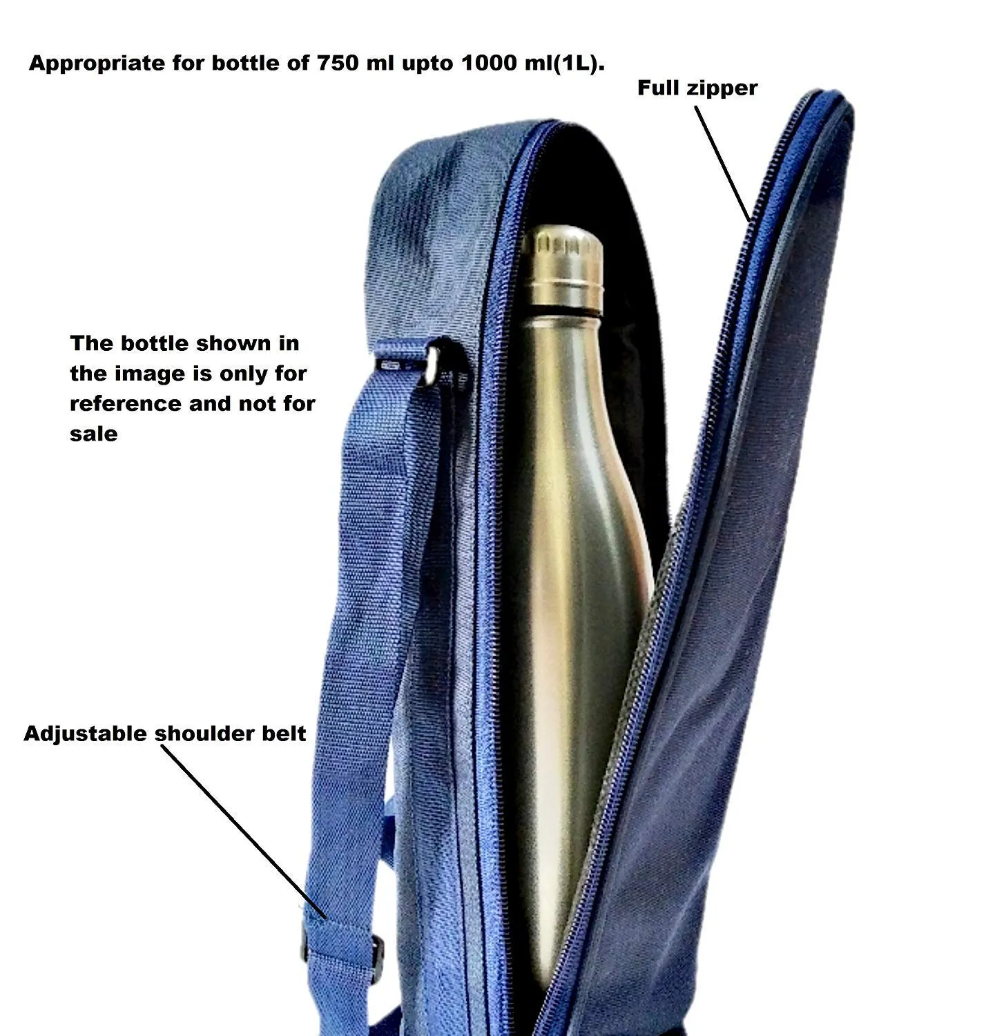 Heart Home Canvas Portable Portable WaterproofWater Bottle Cover With Adjustable Shoulder Handle & Zipper Closure, 1 Litre (Blue) - Cthh018499