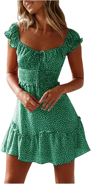 HGOOGY Polka Dot Dress for Women Summer Cap Sleeve Mini Dresses Casual Ruffle Sundresses Plus Size Flowy Bohemian