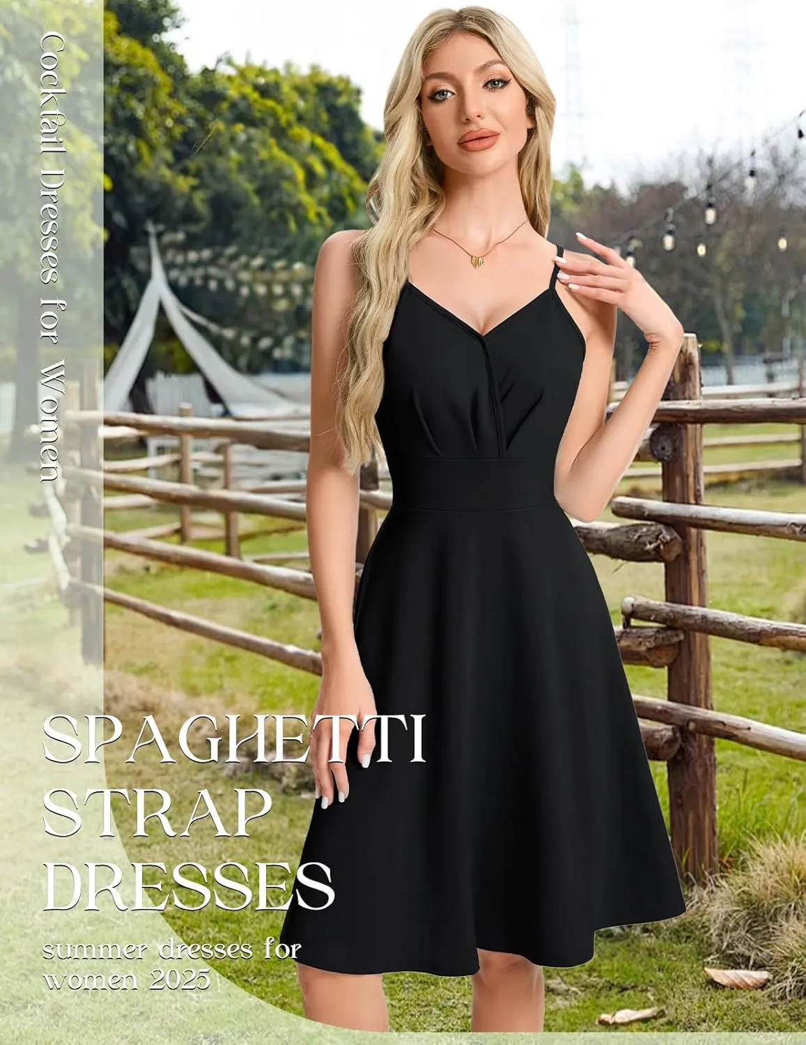 HomRain Women's Cocktail Party Dress V-Neck & Strap Dresses for Women Casual Swing Wedding Guest Dress