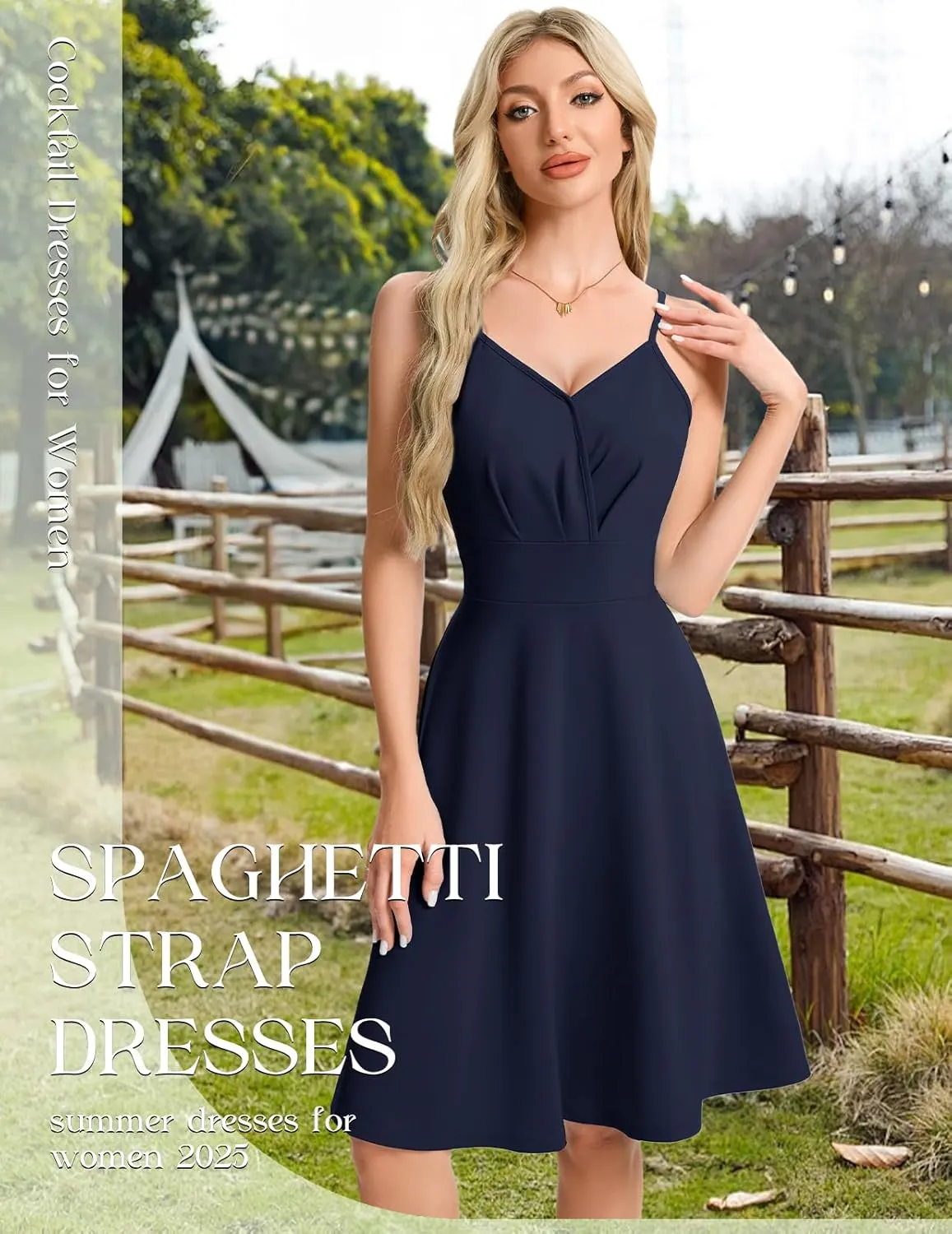 HomRain Women's Cocktail Party Dress V-Neck & Strap Dresses for Women Casual Swing Wedding Guest Dress