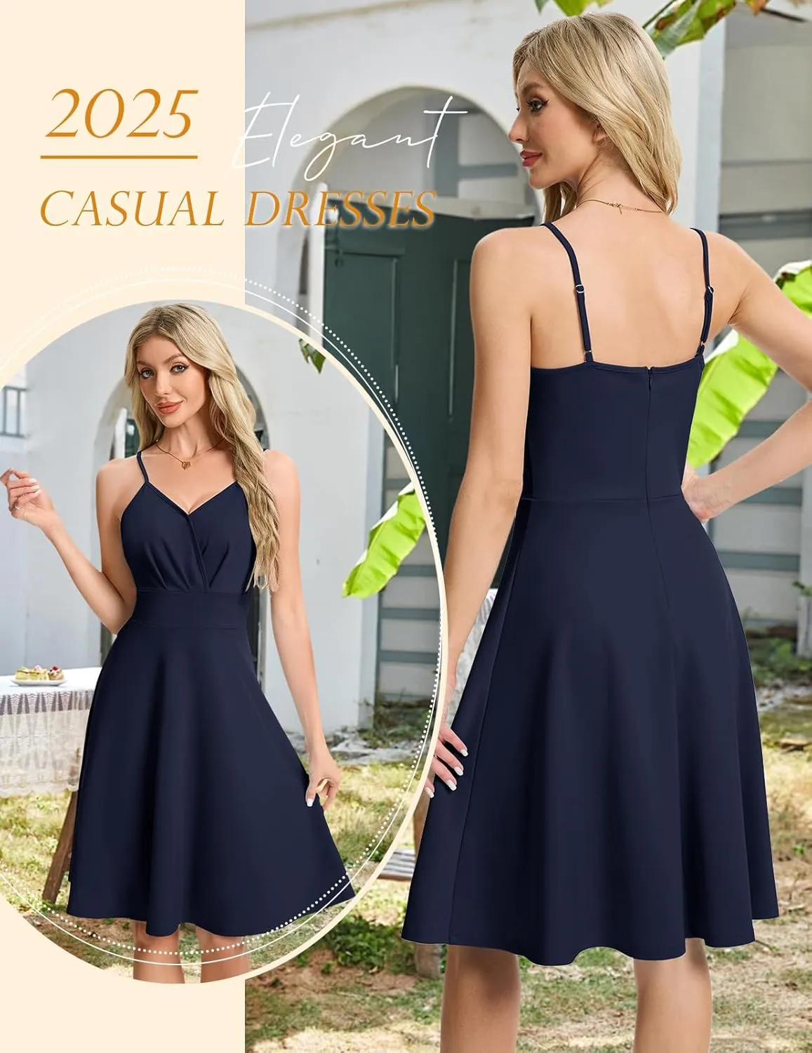 HomRain Women's Cocktail Party Dress V-Neck & Strap Dresses for Women Casual Swing Wedding Guest Dress