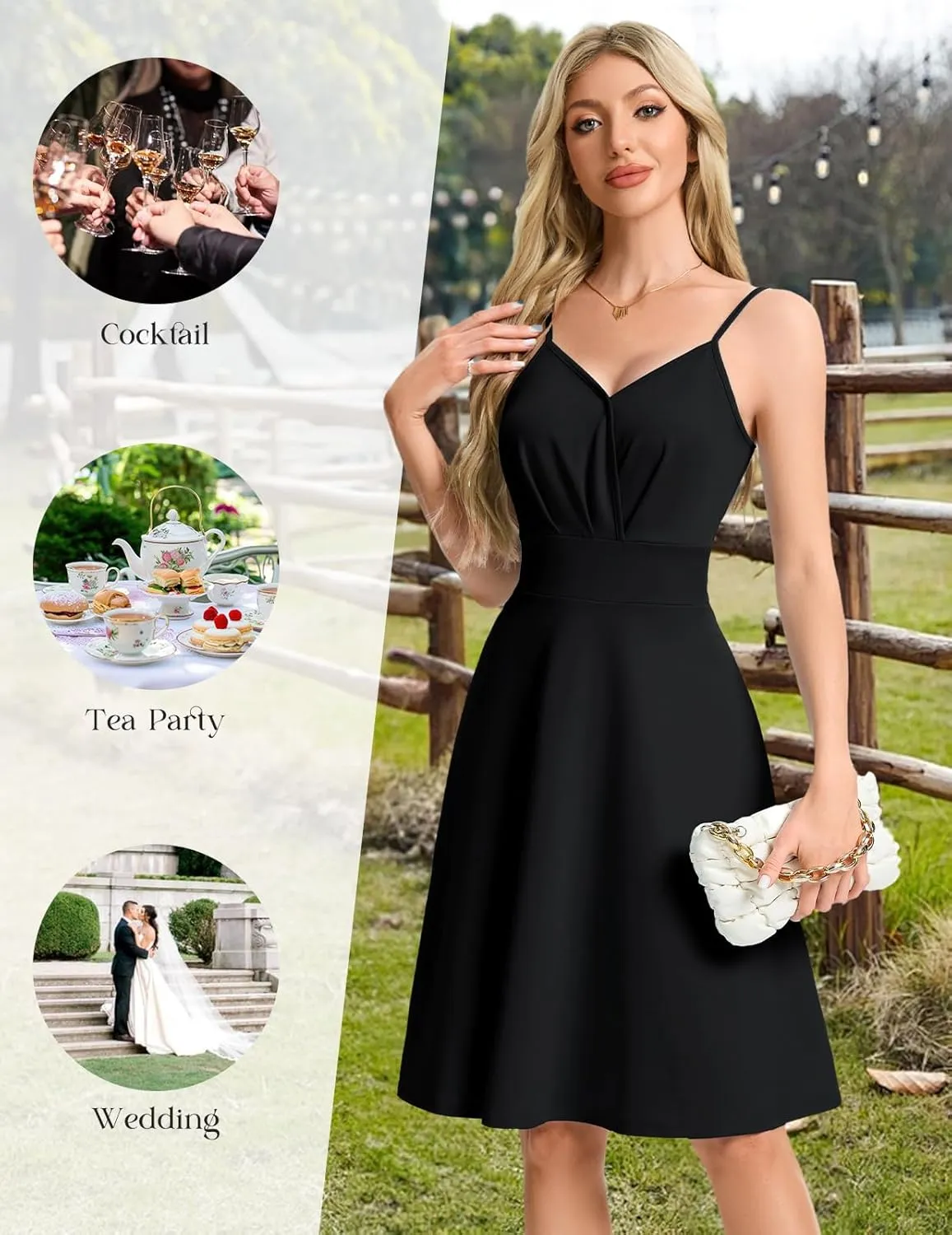 HomRain Women's Cocktail Party Dress V-Neck & Strap Dresses for Women Casual Swing Wedding Guest Dress