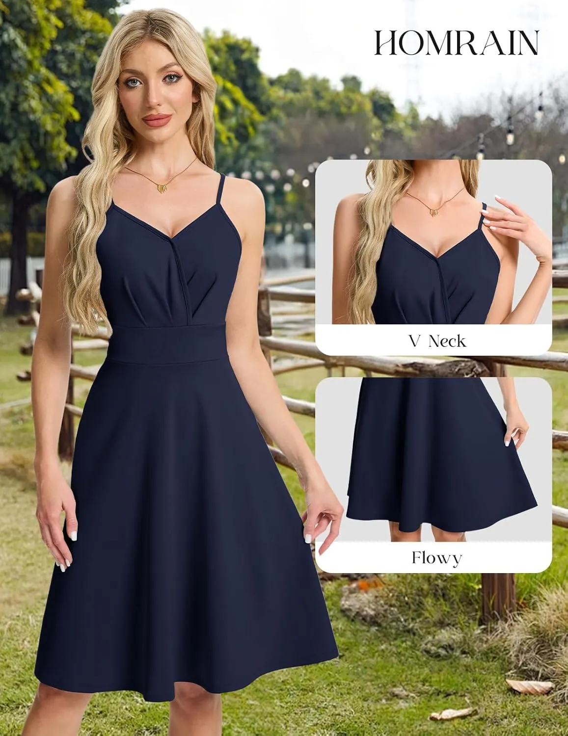 HomRain Women's Cocktail Party Dress V-Neck & Strap Dresses for Women Casual Swing Wedding Guest Dress