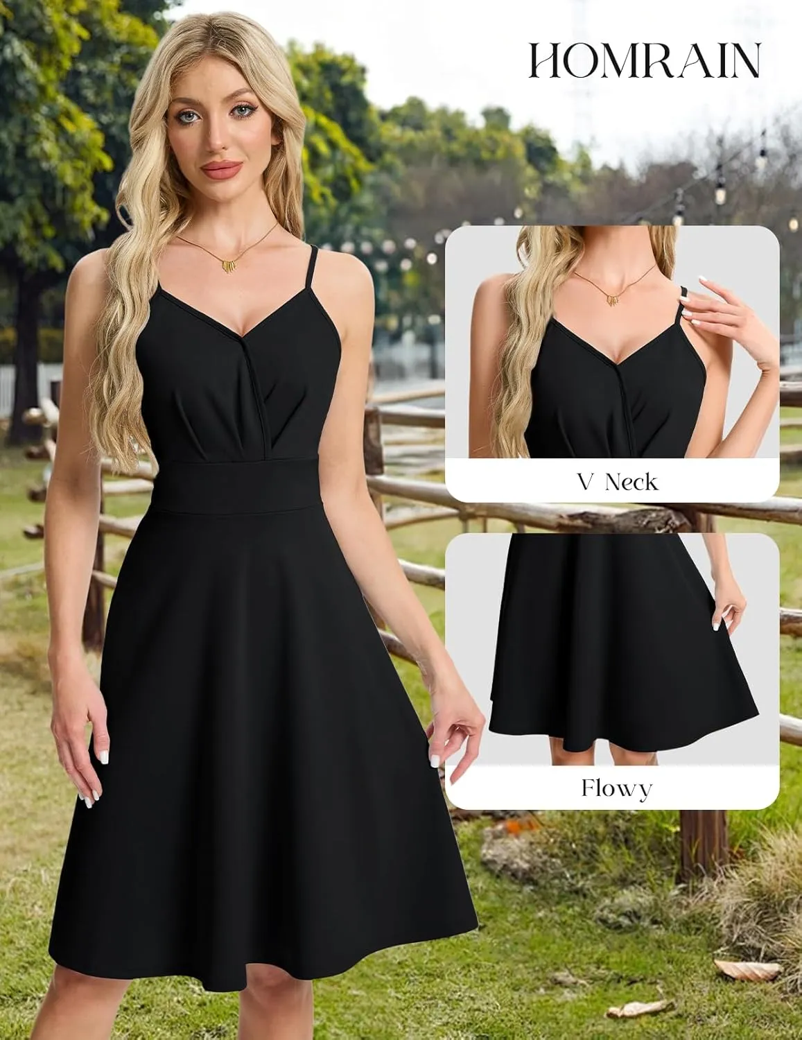 HomRain Women's Cocktail Party Dress V-Neck & Strap Dresses for Women Casual Swing Wedding Guest Dress