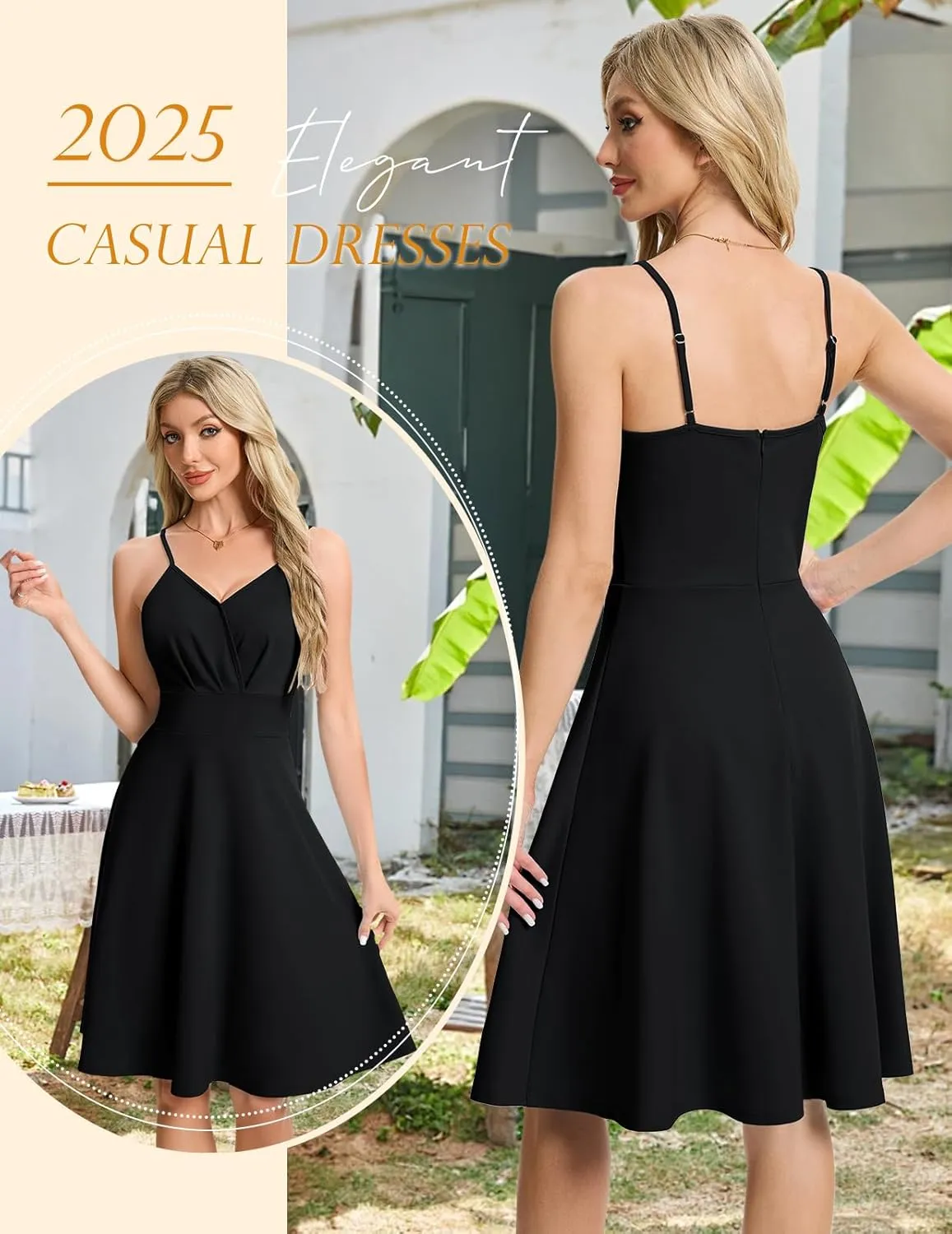HomRain Women's Cocktail Party Dress V-Neck & Strap Dresses for Women Casual Swing Wedding Guest Dress