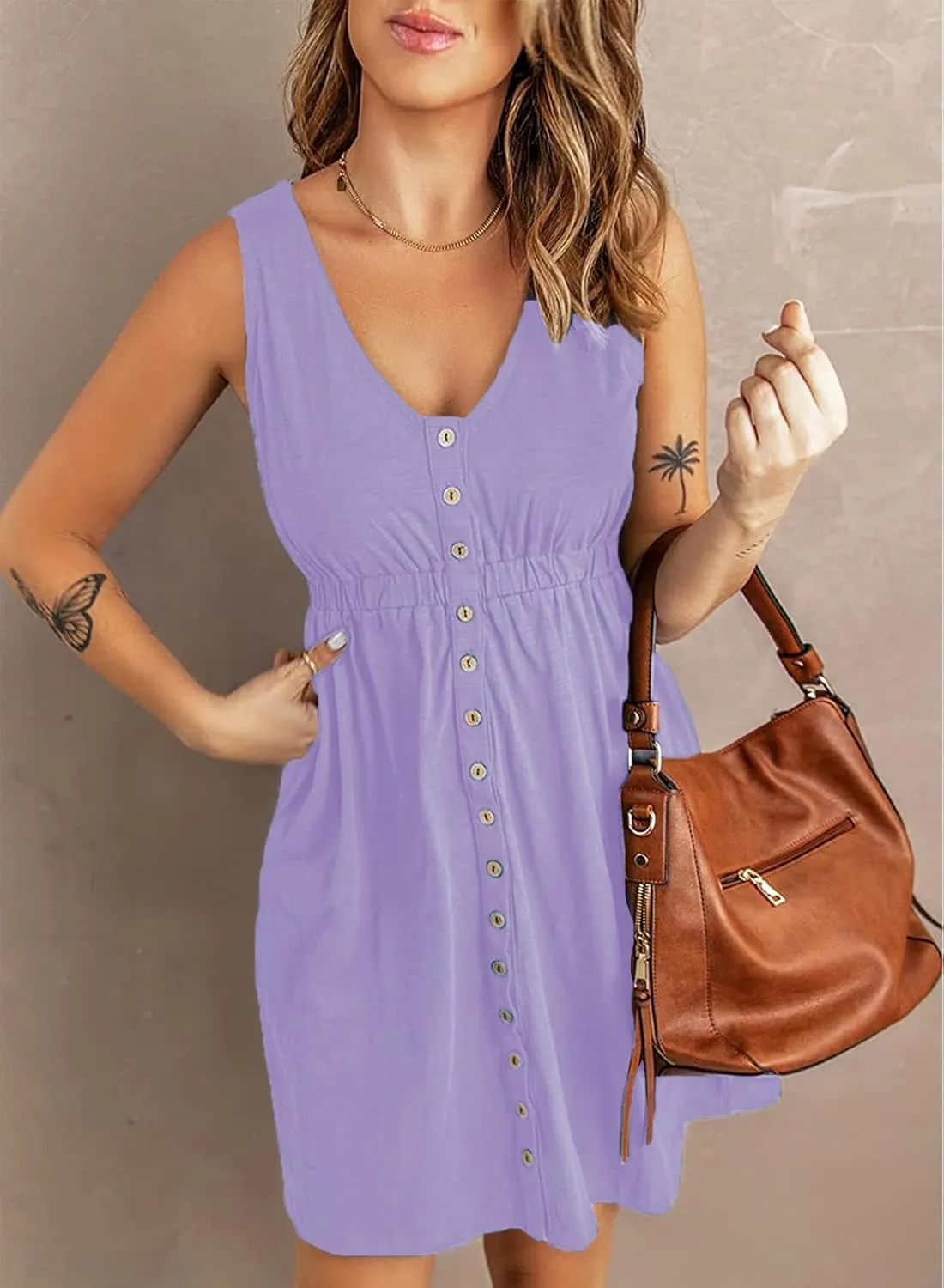 Hount Women's 2024 Casual Summer Sleeveless Dresses Button Down Beach Sundress with Pockets