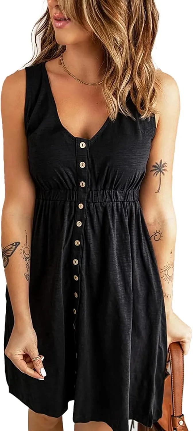 Hount Women's 2024 Casual Summer Sleeveless Dresses Button Down Beach Sundress with Pockets