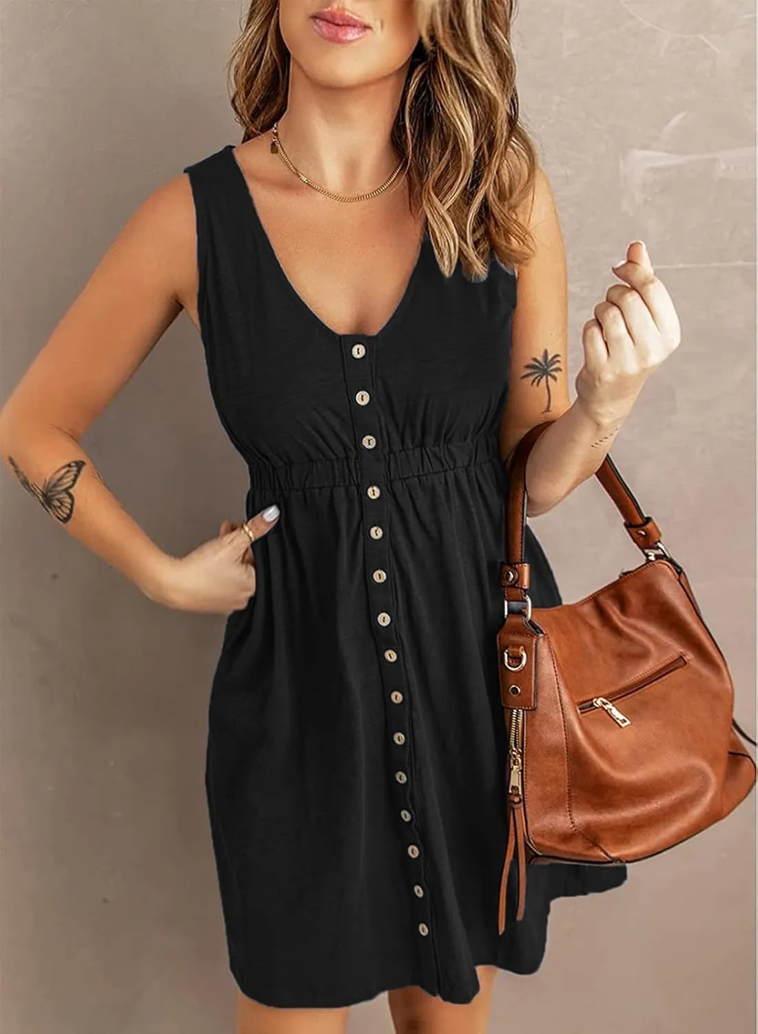 Hount Women's 2024 Casual Summer Sleeveless Dresses Button Down Beach Sundress with Pockets