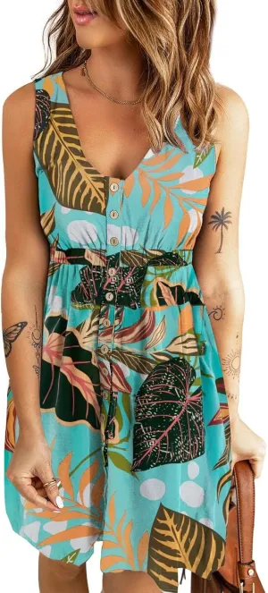 Hount Women's 2024 Casual Summer Sleeveless Dresses Button Down Beach Sundress with Pockets