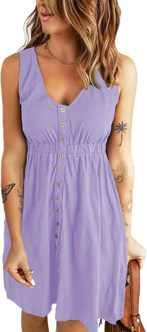 Hount Women's 2024 Casual Summer Sleeveless Dresses Button Down Beach Sundress with Pockets