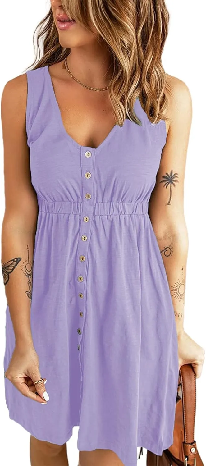 Hount Women's 2024 Casual Summer Sleeveless Dresses Button Down Beach Sundress with Pockets
